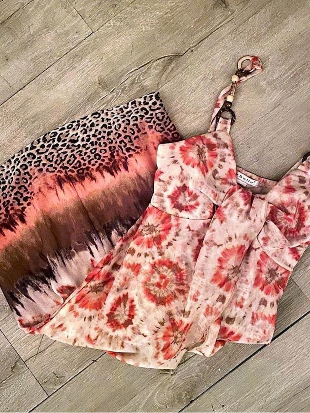 La Belle Coral Tie-Dye & Leopard Midi Dress